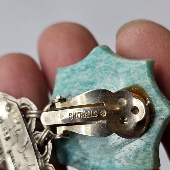 RARE! Autentic 1988 Stephen Dweck Sterling Silver Turquoise Clip on Earrings! - Picture 5 of 8